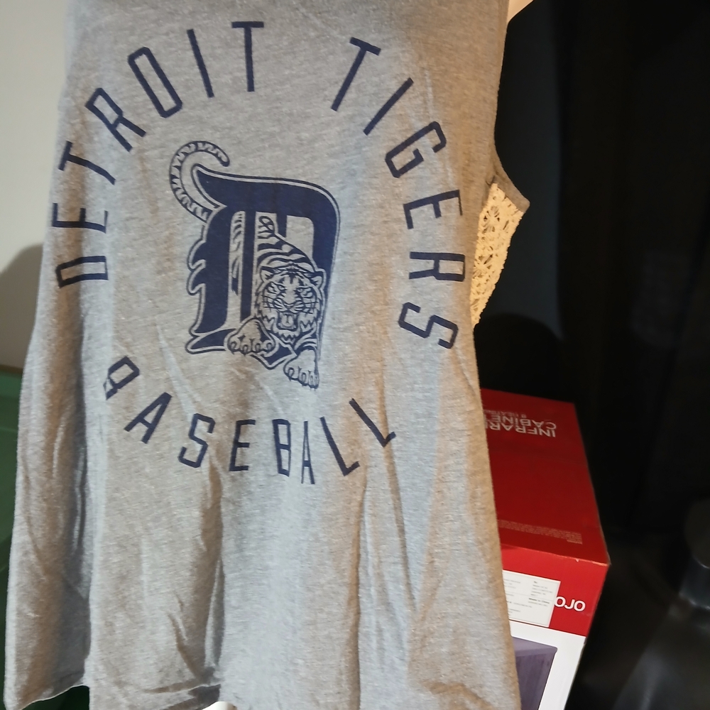 PINK Tank Top 'Detroit Tigers Baseball' Open Back Floral Knit Oversized Spring